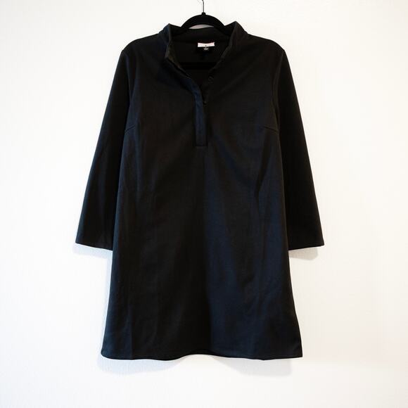 Tuckernuck Avery Dress Black Button Mock Neck Tunic Preppy Minimalist SZ L NWOT - Picture 2 of 6
